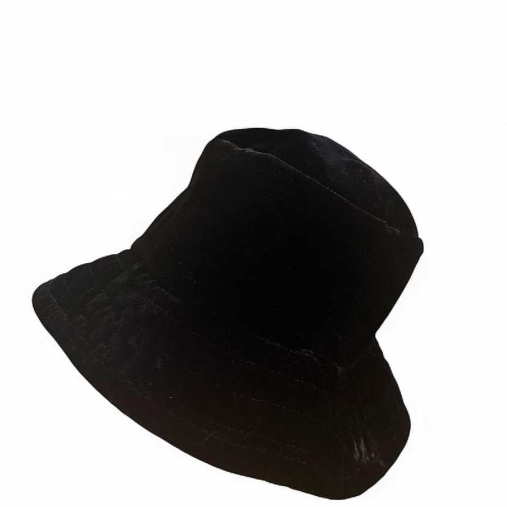 Vintage Womens Black Velvet Bucket Hat Retro One Size Accessory